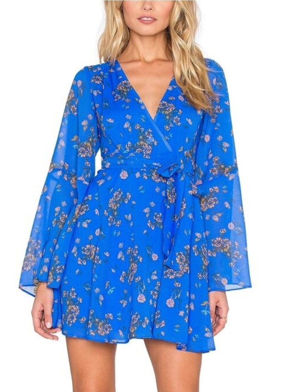 Free People Lilou Printed Dress in Cobalt Combo